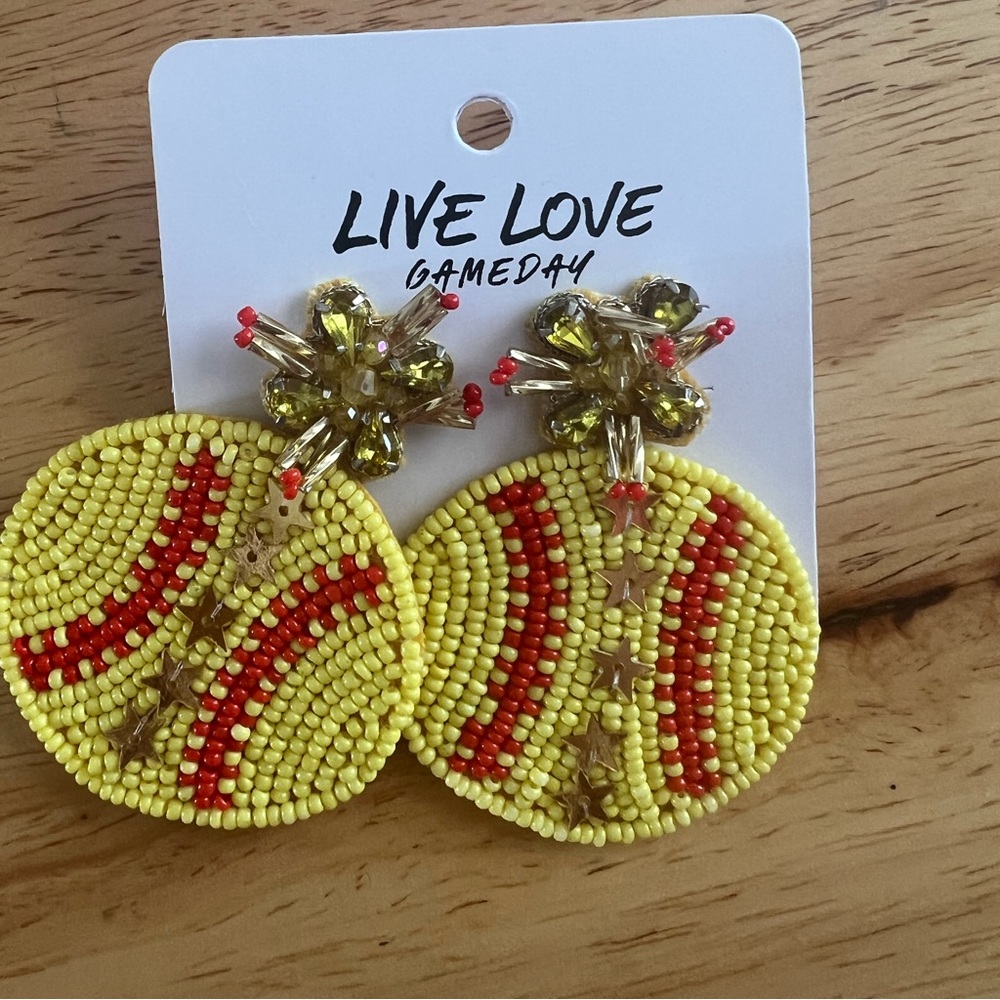 Beaded Softball pierced earrings. New.